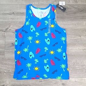 Men's Tank Top, medium, blue beach pattern, 100% cotton, NWT.